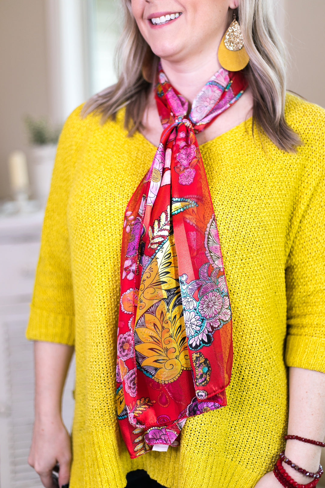 Top of the Tie Paisley and Floral Scarf in Red - Giddy Up Glamour Boutique
