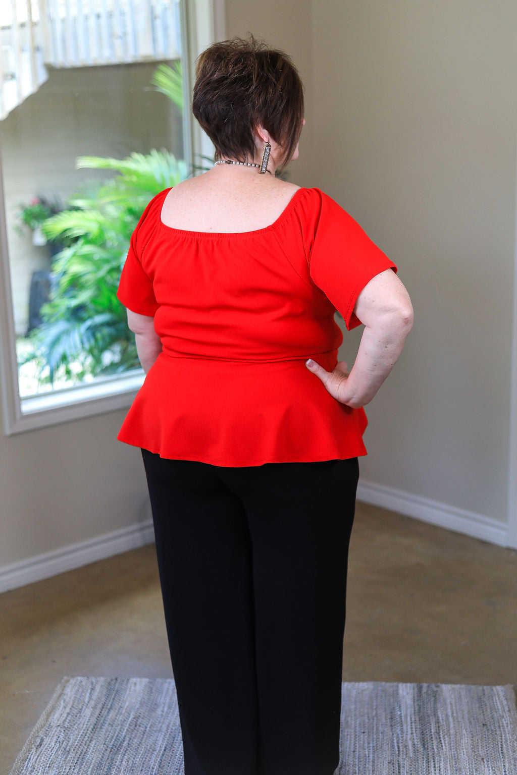 Last Chance Size 3XL | Plus Size | Time And Again Short Sleeve Peplum Top in Red - Giddy Up Glamour Boutique