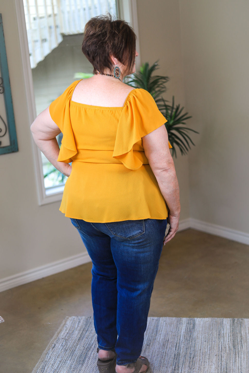 Last Chance Size 3XL | Plus Size | Resounding Success Peplum Top with Button Detail in Mustard Yellow - Giddy Up Glamour Boutique
