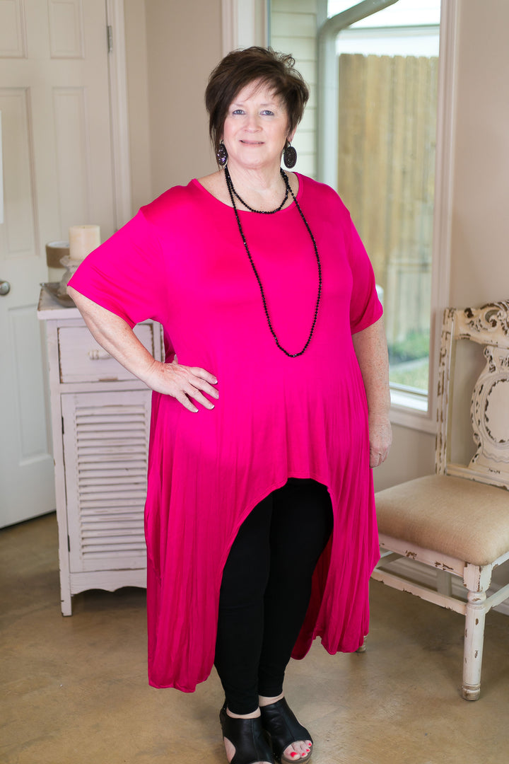 Last Chance Size S & M | Don't Think Twice High Low Short Sleeve Top in Hot Pink - Giddy Up Glamour Boutique
