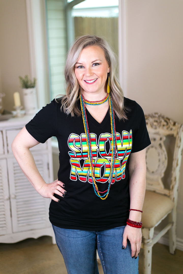 Serape Show Mom Short Sleeve Tee Shirt in Black - Giddy Up Glamour Boutique