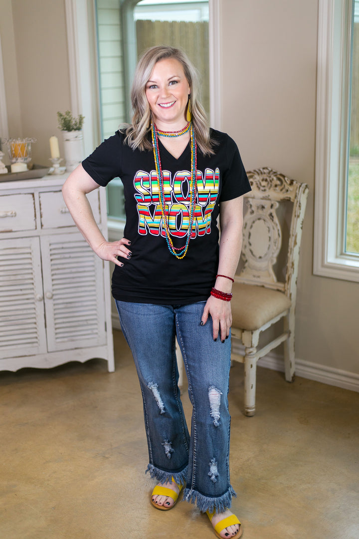 Serape Show Mom Short Sleeve Tee Shirt in Black - Giddy Up Glamour Boutique