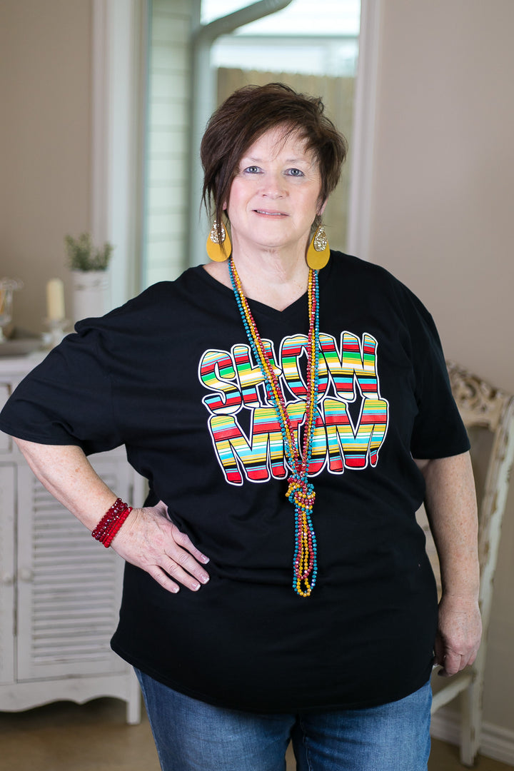 Serape Show Mom Short Sleeve Tee Shirt in Black - Giddy Up Glamour Boutique