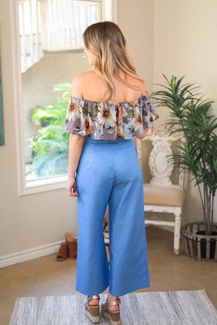 Social Mindset Floral Print Off The Shoulder Crop Top in Lavender - Giddy Up Glamour Boutique