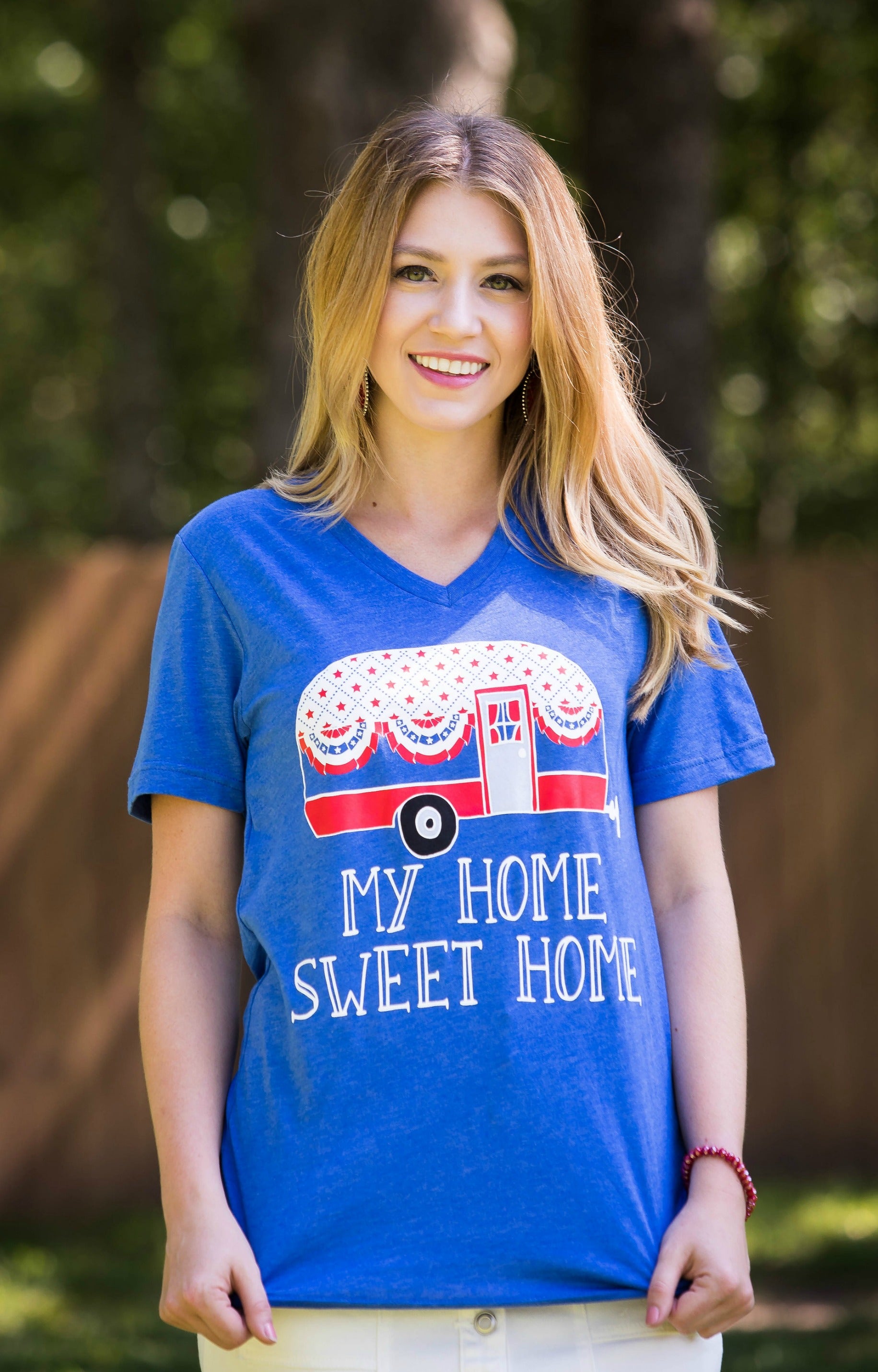 Last Chance Size Small | My Home Sweet Home Short Sleeve Tee Shirt in Blue - Giddy Up Glamour Boutique
