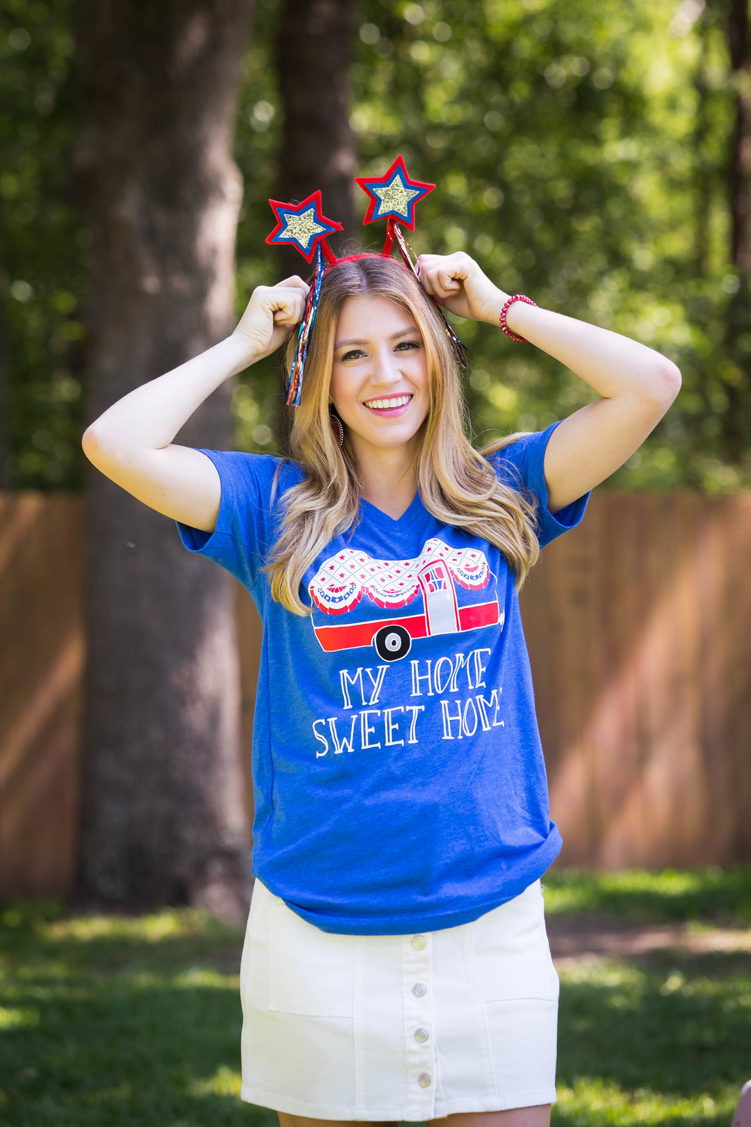 Last Chance Size Small | My Home Sweet Home Short Sleeve Tee Shirt in Blue - Giddy Up Glamour Boutique