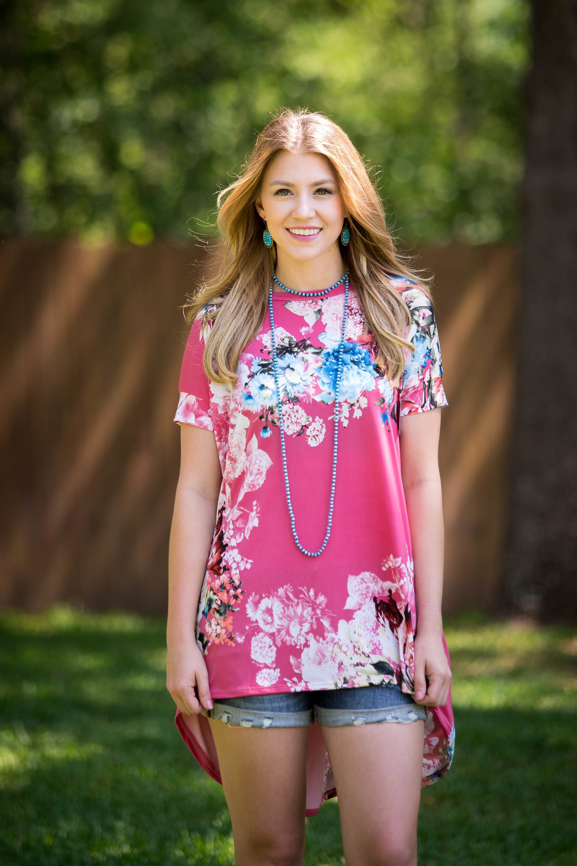 Last Chance Size S & M | Something You Never Had Floral High-Low Tunic in Pink - Giddy Up Glamour Boutique
