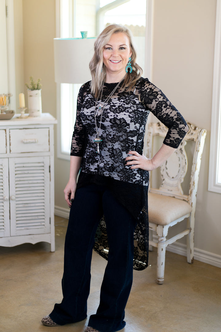Last Chance S & M | My Next Escapade Lace High Low Top in Black - Giddy Up Glamour Boutique