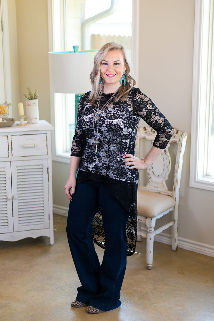 Last Chance S & M | My Next Escapade Lace High Low Top in Black - Giddy Up Glamour Boutique