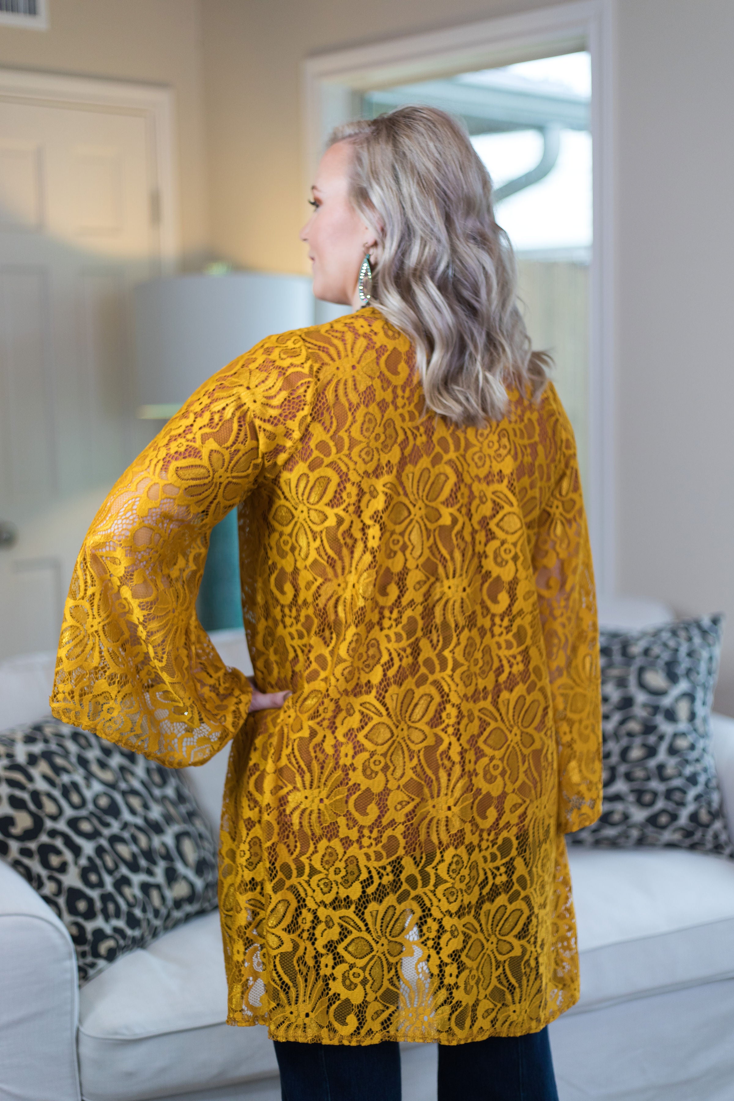 Last Chance Size Small Only In Your Dreams Lace Kimono in Mustard Yellow