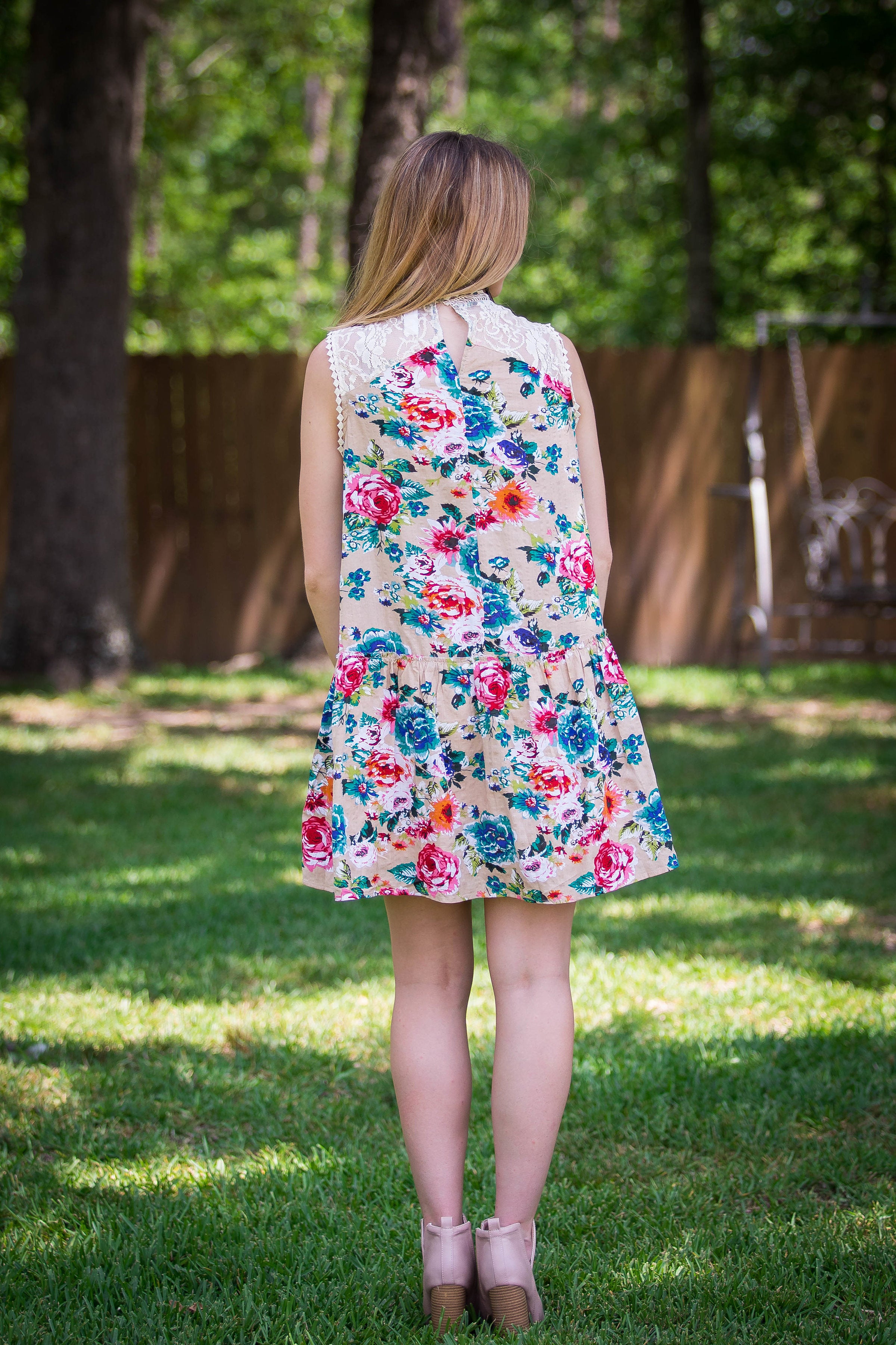 Last Chance Size Small, Medium & XL | The Feeling of Spring Floral Dress in Tan - Giddy Up Glamour Boutique