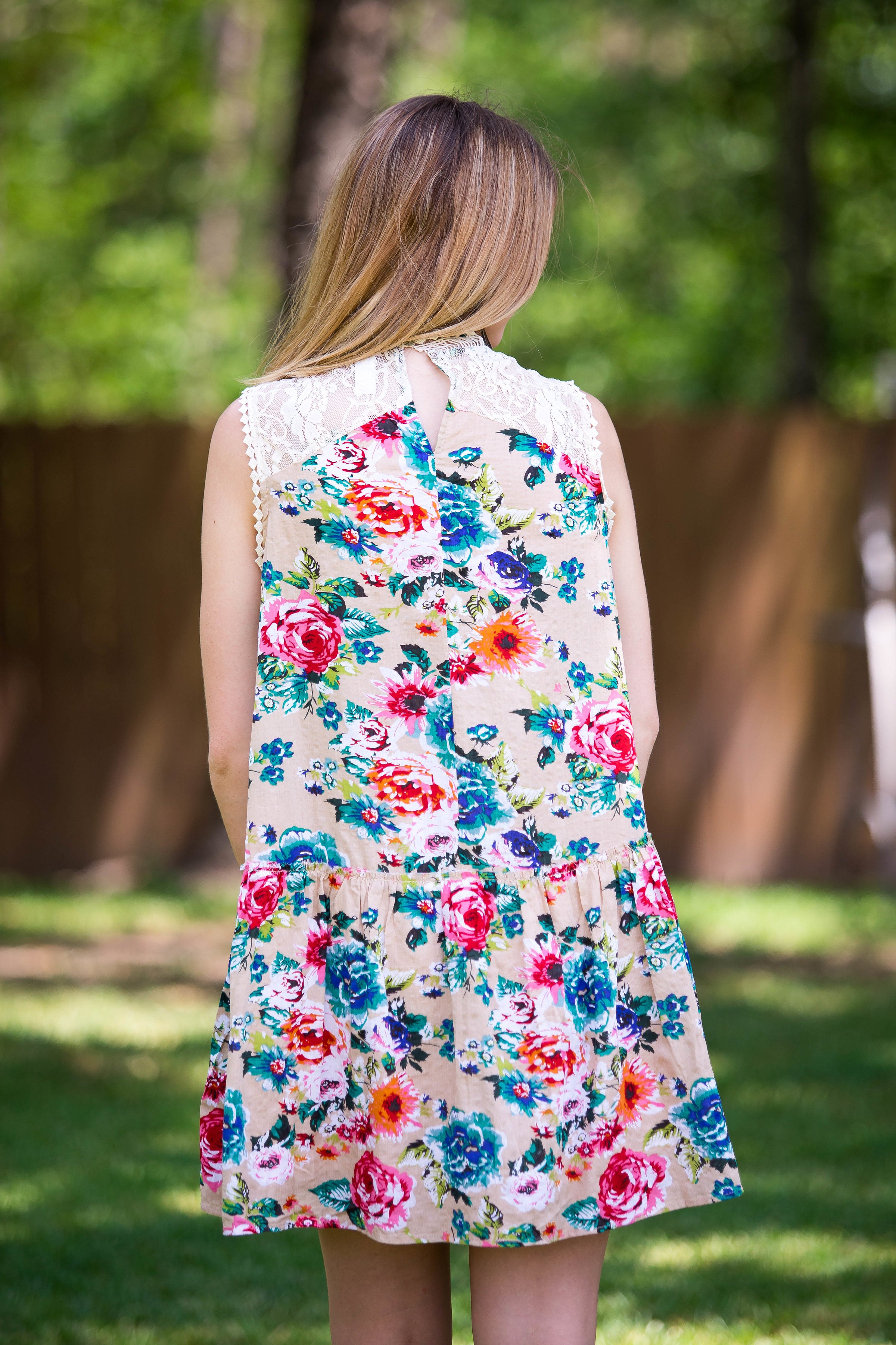 Last Chance Size Small, Medium & XL | The Feeling of Spring Floral Dress in Tan - Giddy Up Glamour Boutique