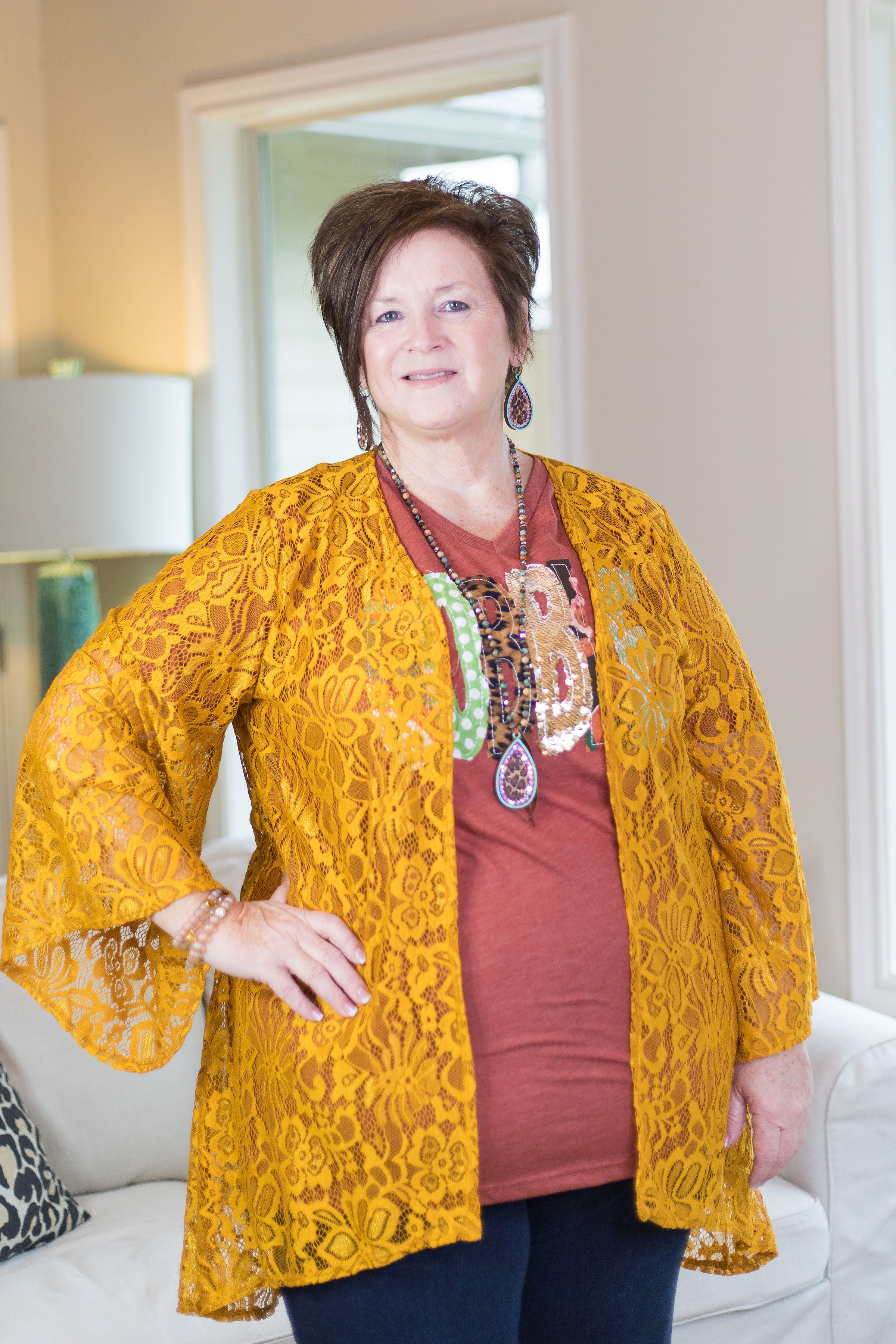 Lace Mustard Kimonos | Kimono Sheer Lace Yellow Plus Size