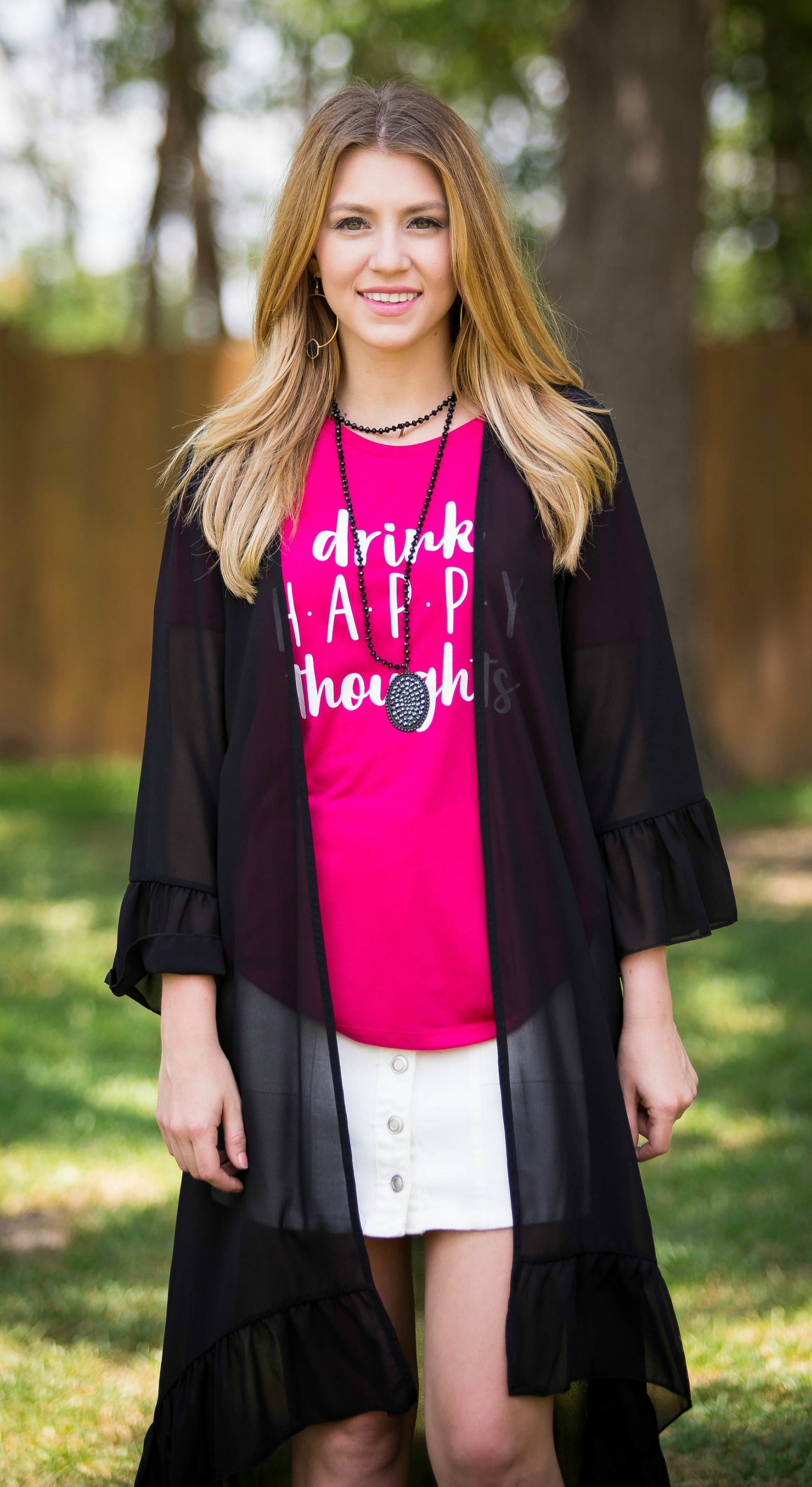 Listen to the Wind Sheer Duster with Ruffle Trim in Black - Giddy Up Glamour Boutique
