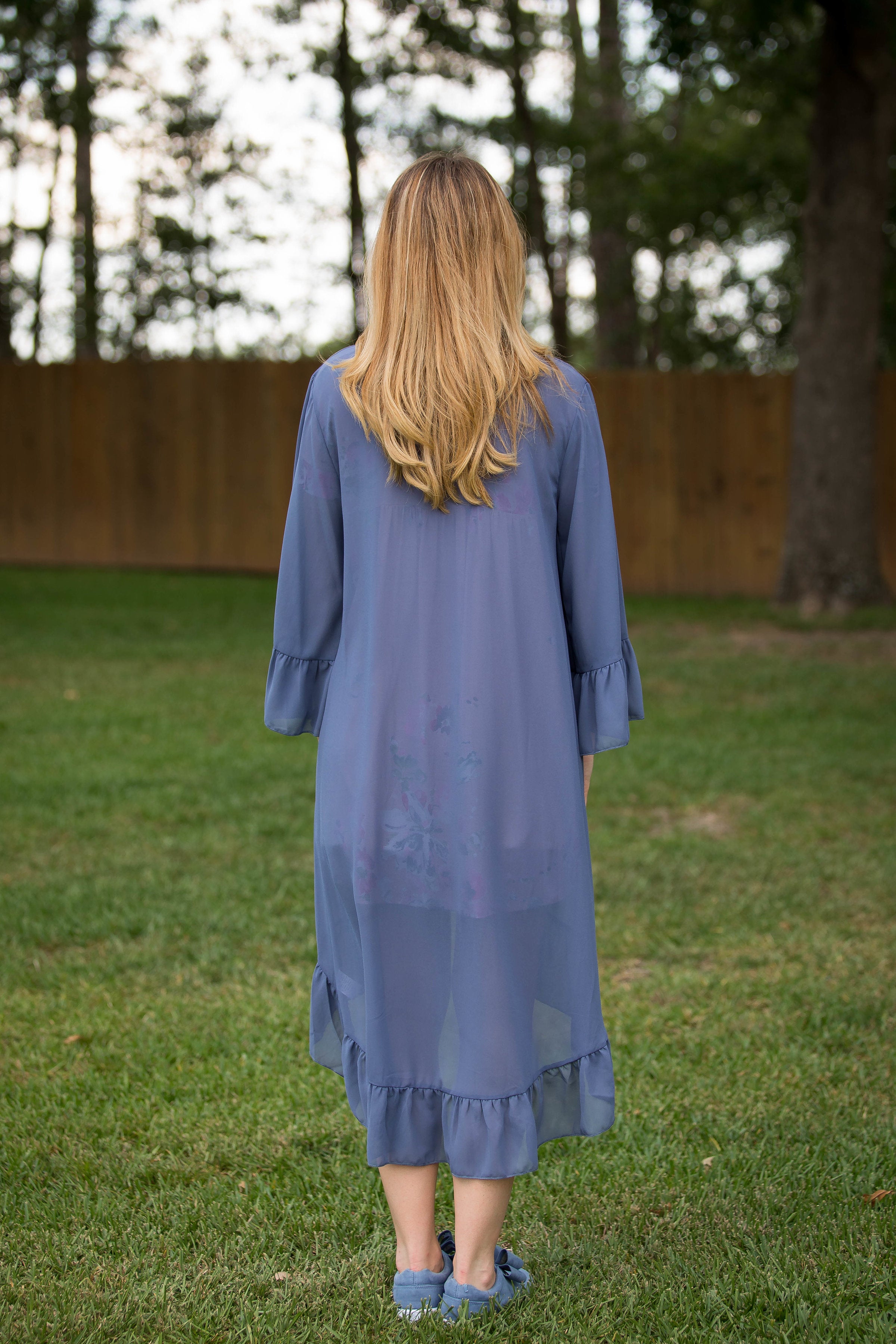 Listen to the Wind Sheer Duster with Ruffle Trim in Dusty Blue - Giddy Up Glamour Boutique