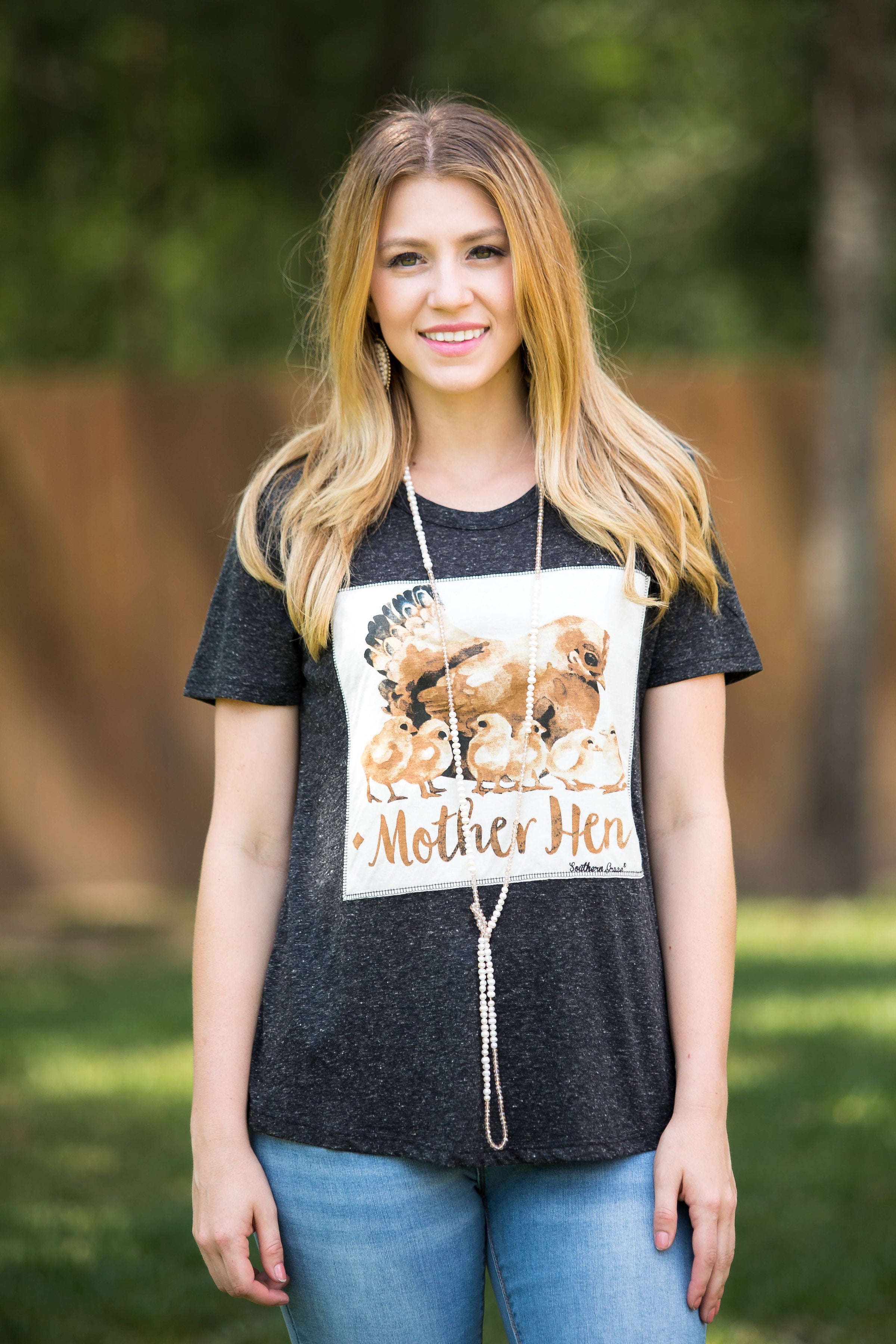 Last Chance Size Small | Mother Hen Short Sleeve Tee Shirt in Charcoal Grey - Giddy Up Glamour Boutique