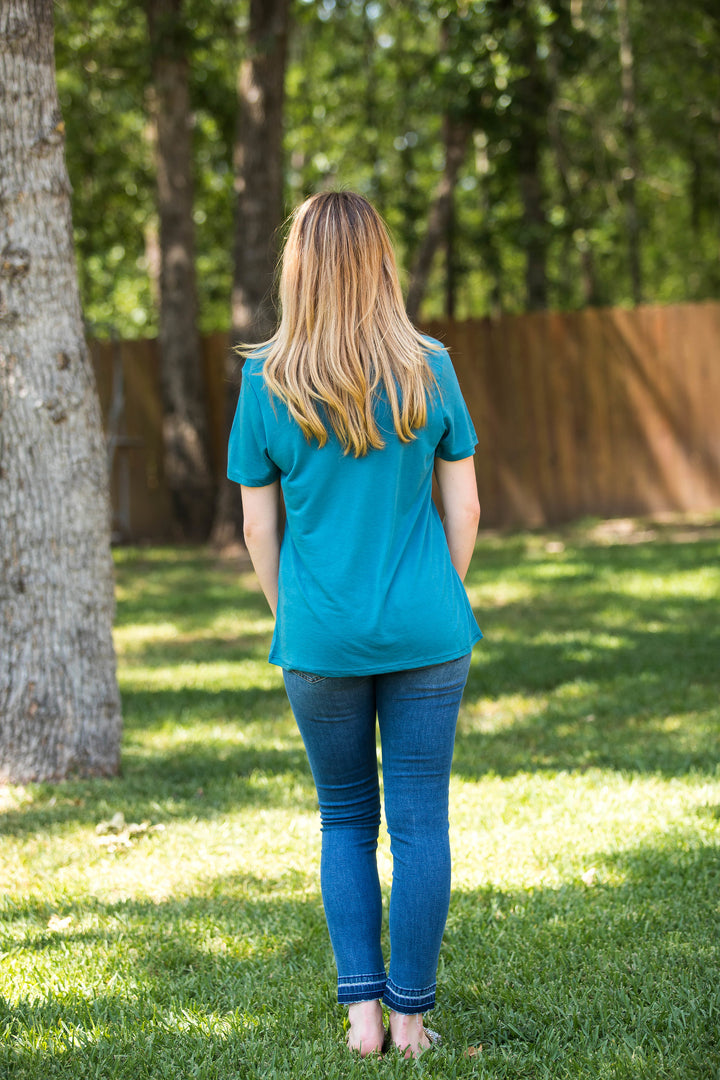 Last Chance Size Small | Taco Any Day Short Sleeve V-Neck Tee Shirt in Teal - Giddy Up Glamour Boutique
