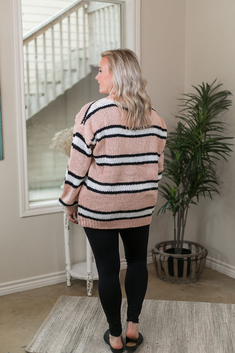 It's A Beautiful Day Over Size Stripe Button Up Knit Cardigan in Blush Pink
