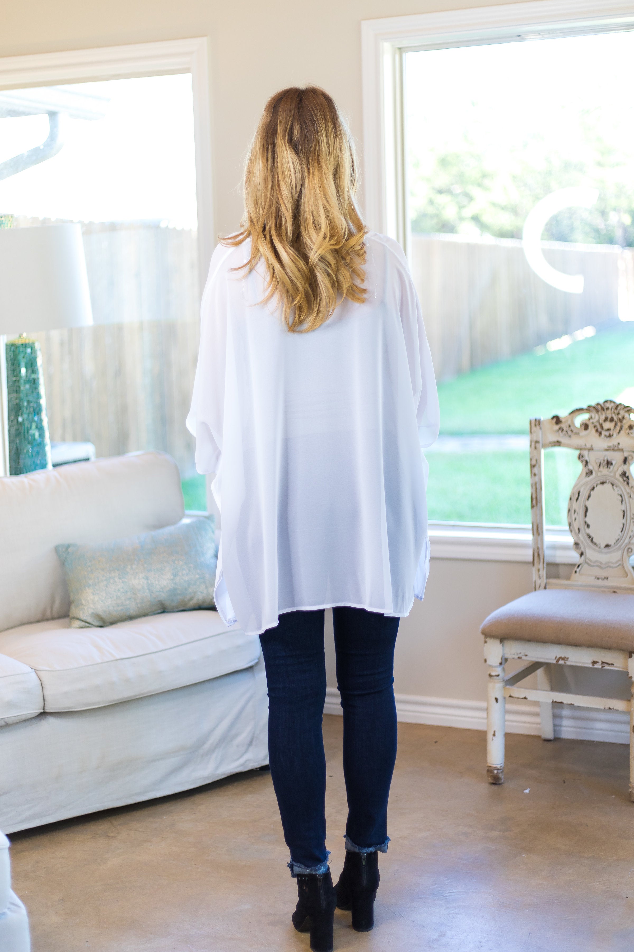 Last Chance Size Large | Sure Thing Sheer Oversized Poncho Top in White - Giddy Up Glamour Boutique