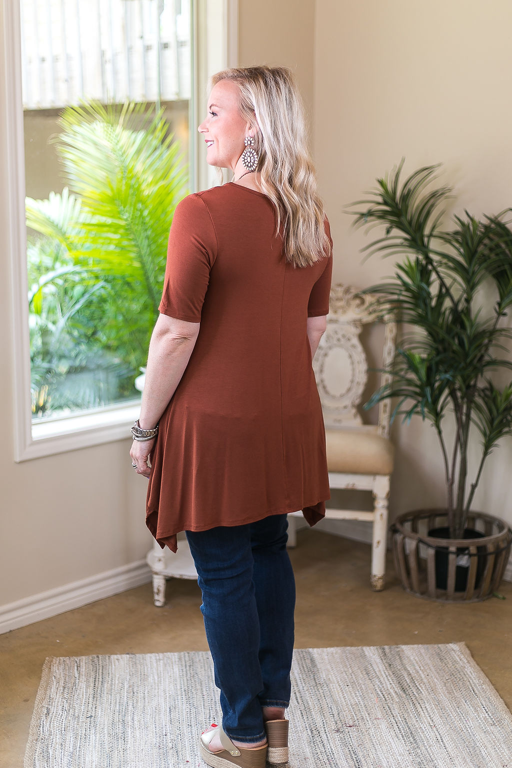Whenever This Happens Solid Handkerchief Tunic Top in Tobacco Brown - Giddy Up Glamour Boutique