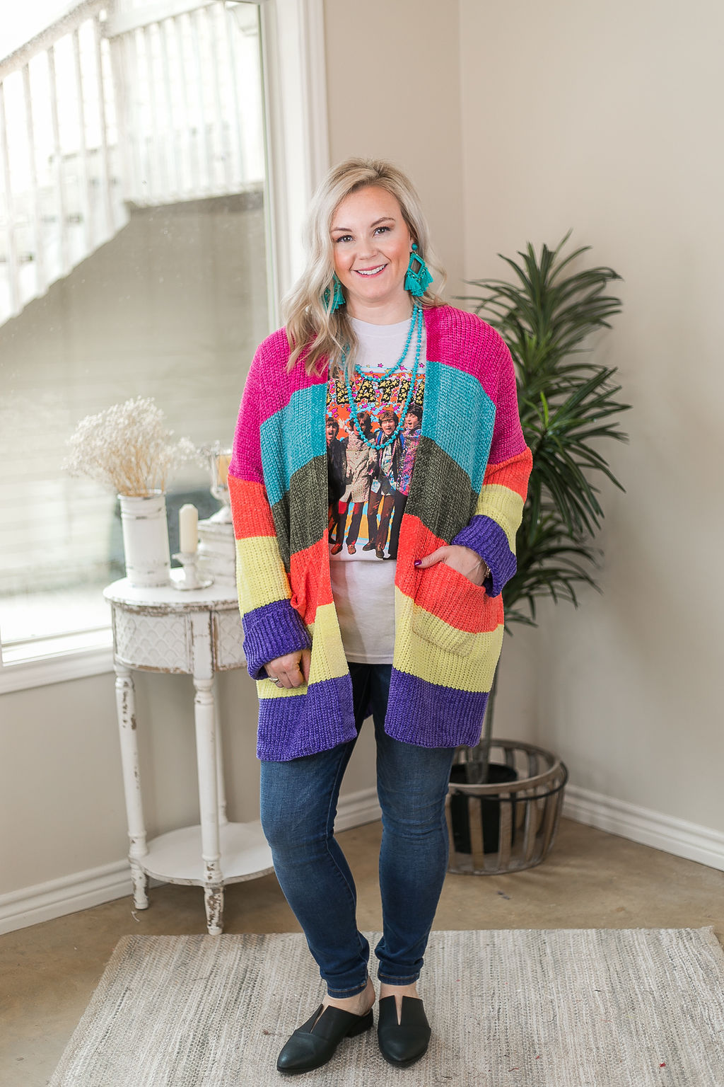 Happy Hour Multicolor Chenille Cardigan in Fuchsia - Giddy Up Glamour Boutique