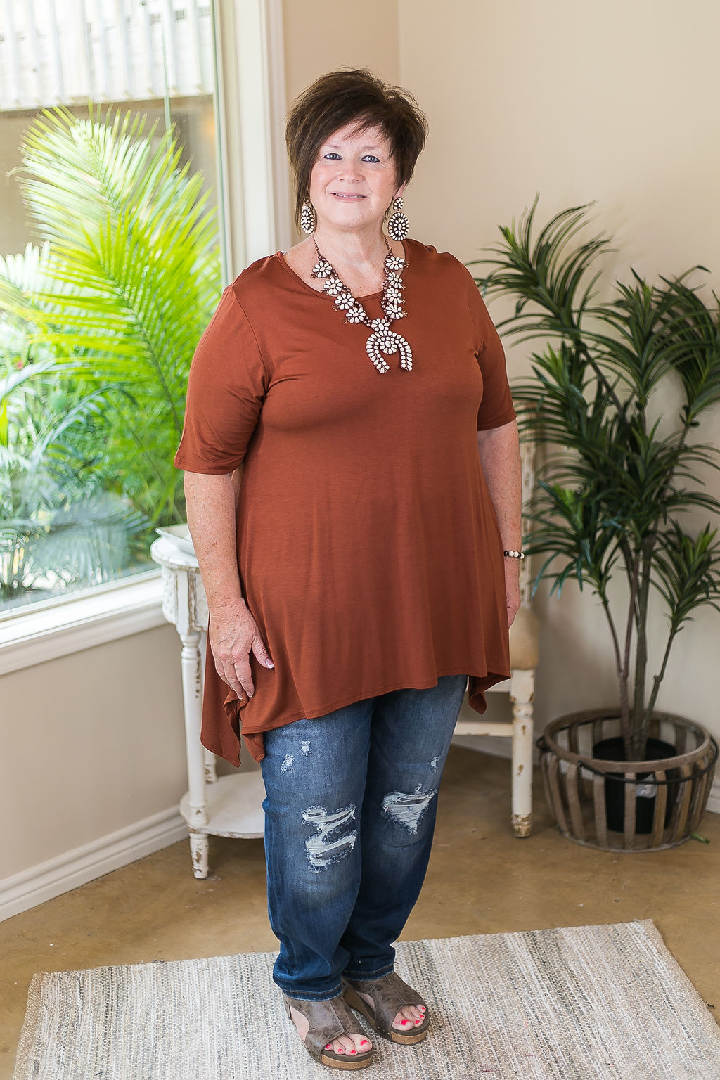 Whenever This Happens Solid Handkerchief Tunic Top in Tobacco Brown - Giddy Up Glamour Boutique
