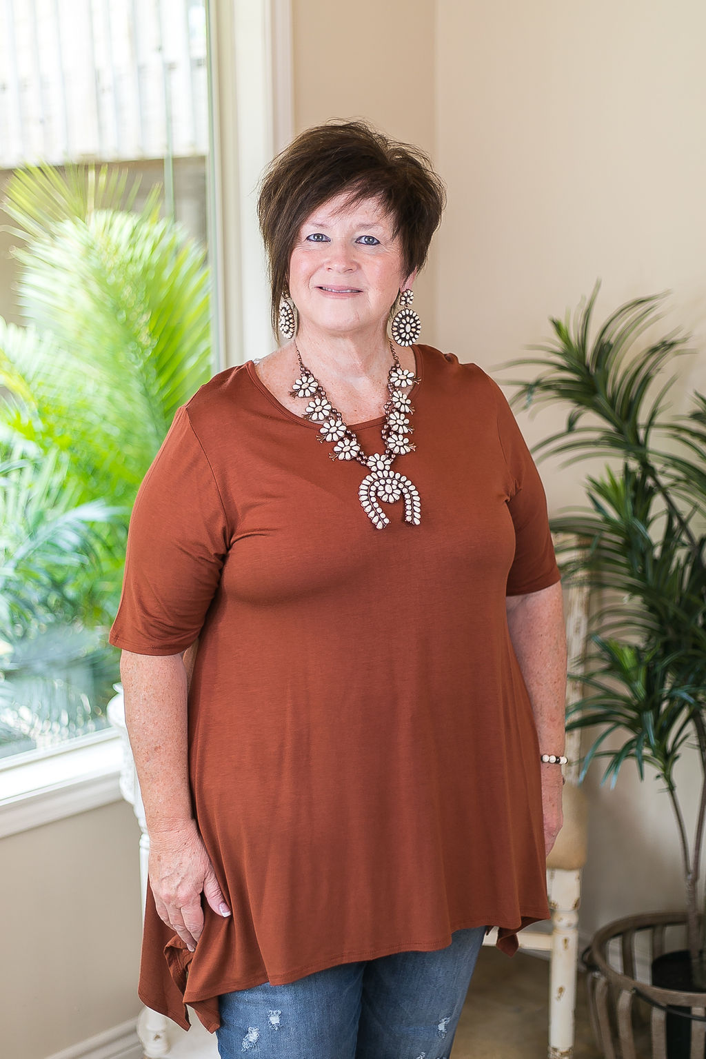 Whenever This Happens Solid Handkerchief Tunic Top in Tobacco Brown - Giddy Up Glamour Boutique