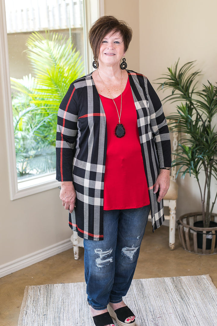 All Eyes On You Large Plaid Cardigan in Black - Giddy Up Glamour Boutique