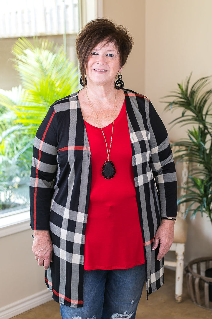 All Eyes On You Large Plaid Cardigan in Black - Giddy Up Glamour Boutique