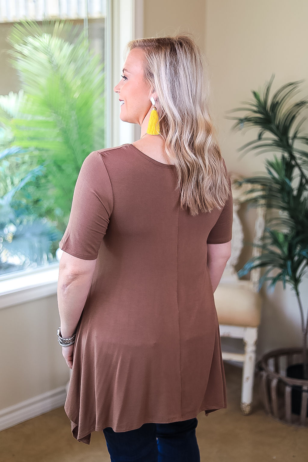 Whenever This Happens Solid Handkerchief Tunic Top in Mocha Brown - Giddy Up Glamour Boutique