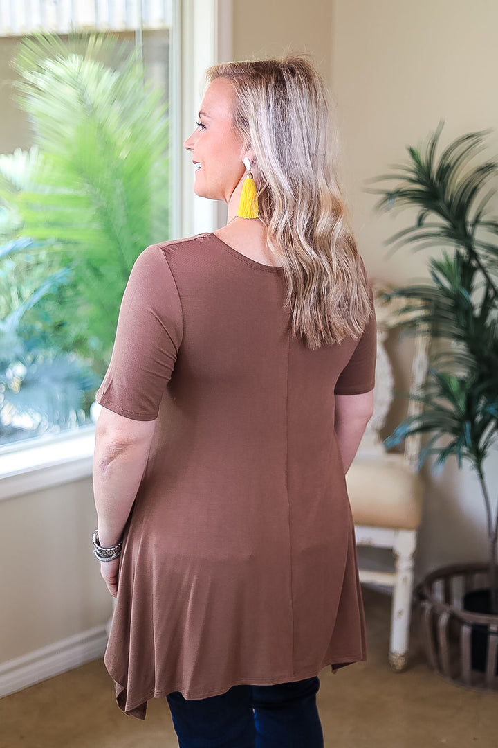 Whenever This Happens Solid Handkerchief Tunic Top in Mocha Brown - Giddy Up Glamour Boutique