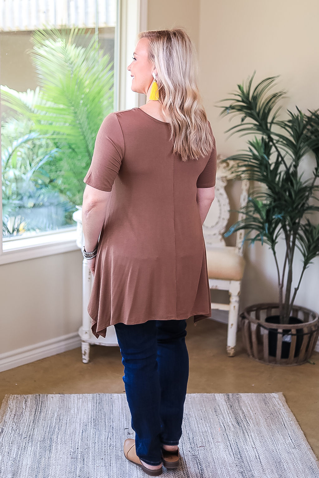 Whenever This Happens Solid Handkerchief Tunic Top in Mocha Brown - Giddy Up Glamour Boutique