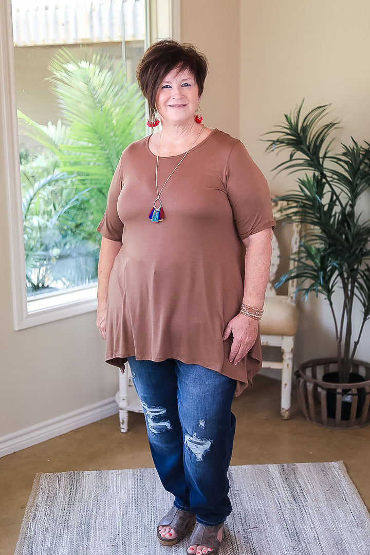 Whenever This Happens Solid Handkerchief Tunic Top in Mocha Brown - Giddy Up Glamour Boutique