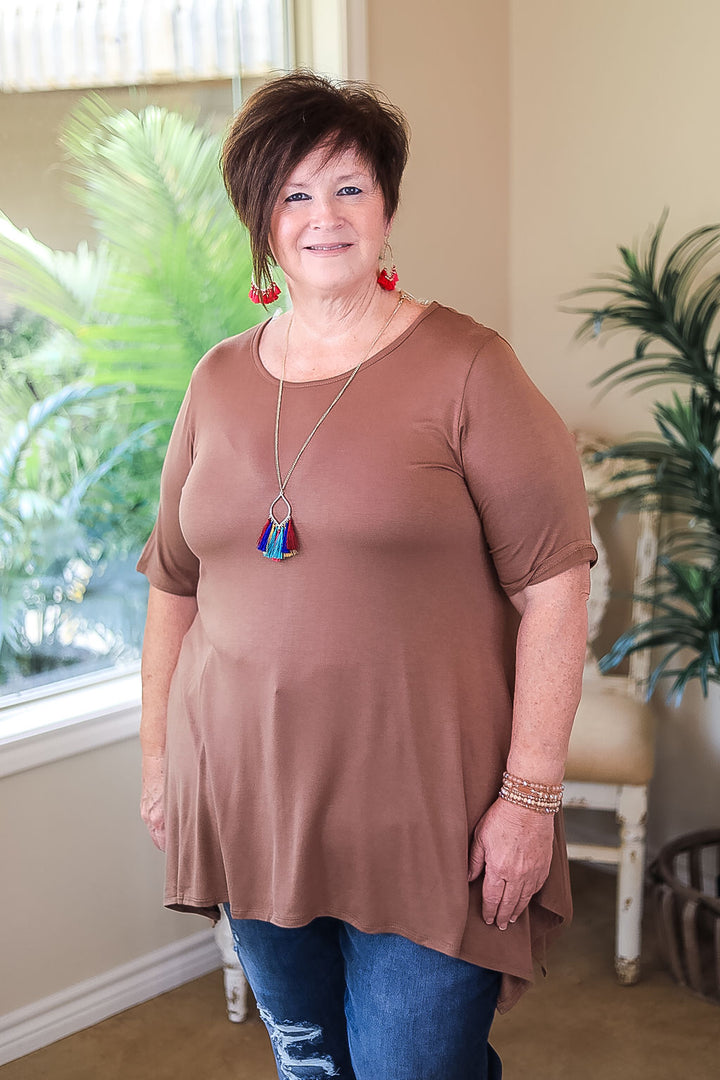 Whenever This Happens Solid Handkerchief Tunic Top in Mocha Brown - Giddy Up Glamour Boutique