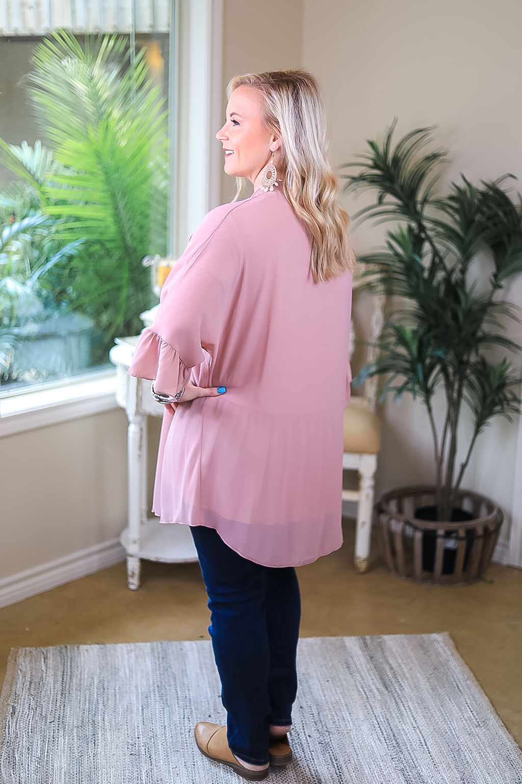 Tell Me About It Sheer Kimono with Ruffle Sleeves in Dusty Rose Pink - Giddy Up Glamour Boutique