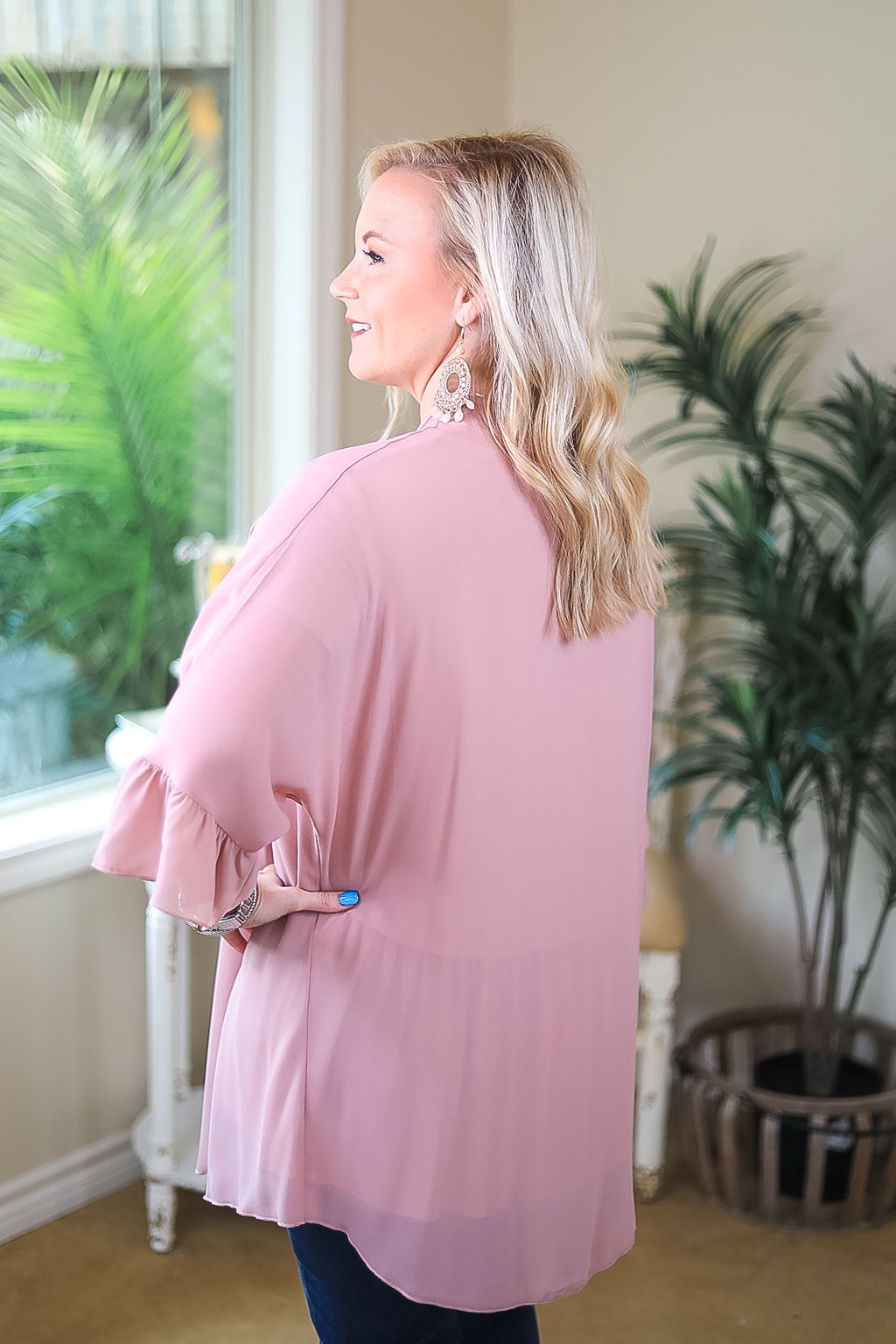Tell Me About It Sheer Kimono with Ruffle Sleeves in Dusty Rose Pink - Giddy Up Glamour Boutique