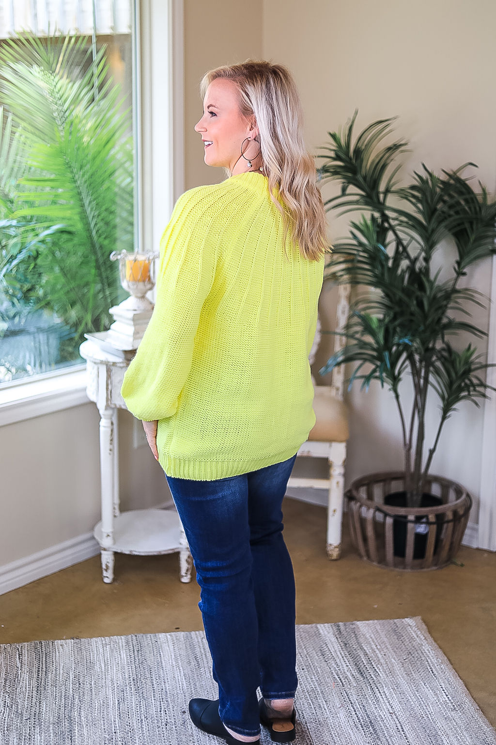 Bright Lights Puff Sleeve Knit Pullover Sweater in Neon Yellow - Giddy Up Glamour Boutique