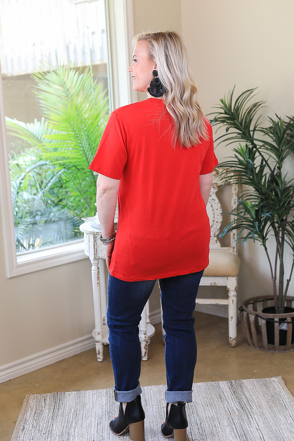 ACDC | High Voltage Keyhole & Lace Up Band Tee in Red - Giddy Up Glamour Boutique