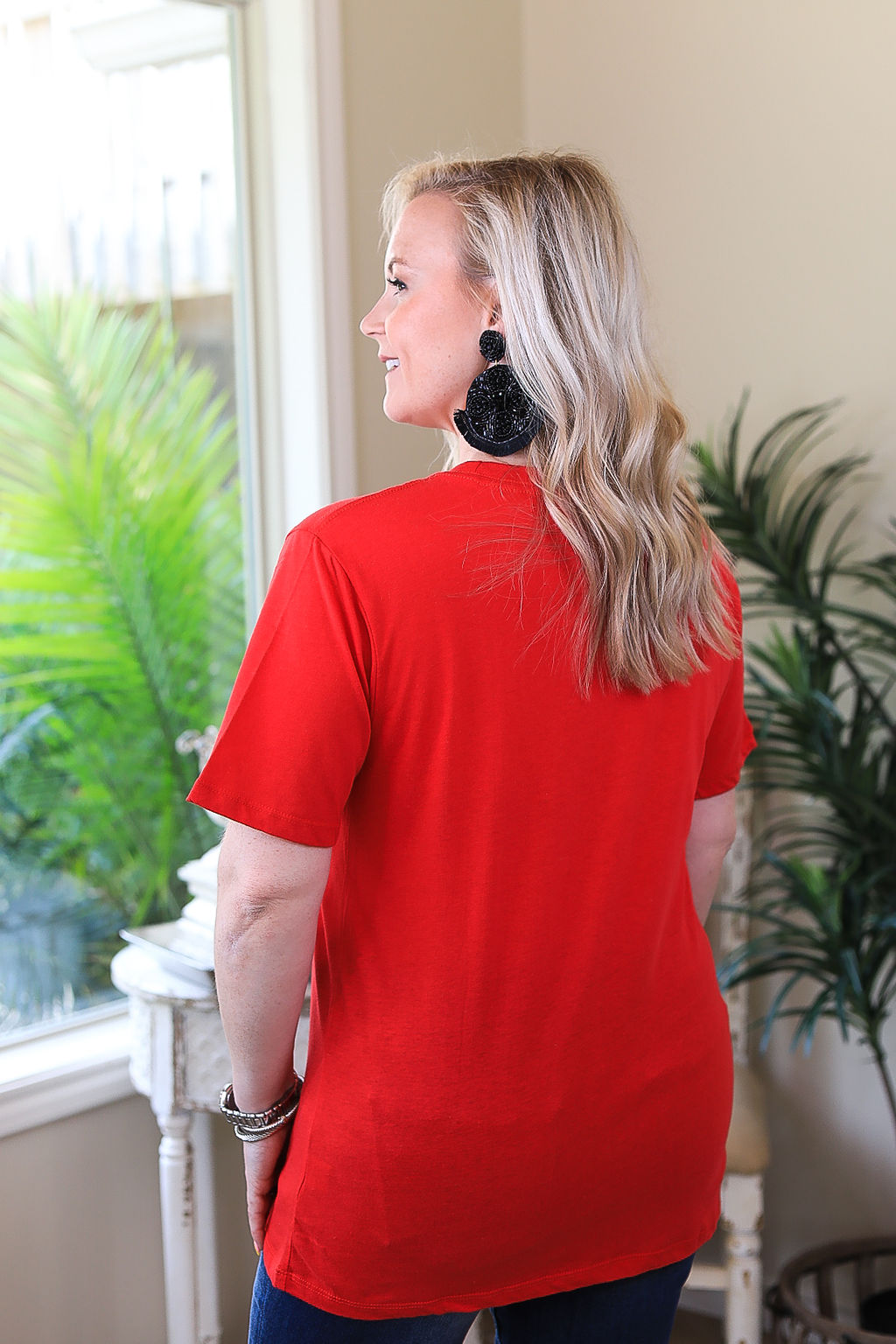 ACDC | High Voltage Keyhole & Lace Up Band Tee in Red - Giddy Up Glamour Boutique