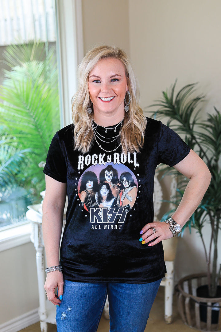 Kiss | Rock N Roll All Night Velvet Band Tee in Black - Giddy Up Glamour Boutique