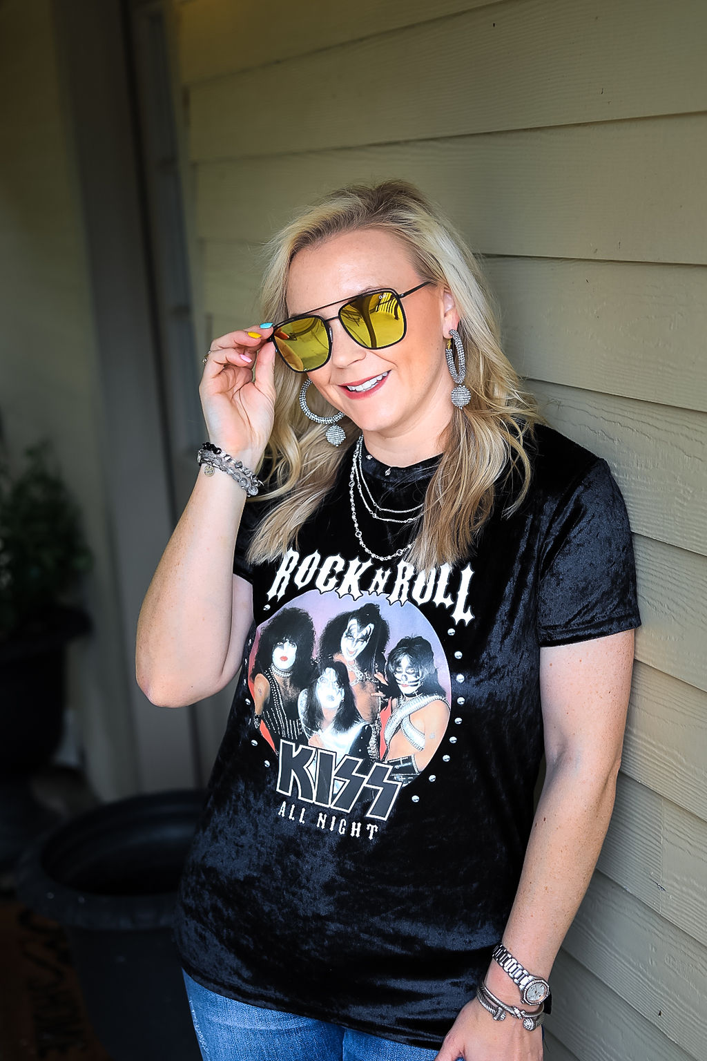 Kiss | Rock N Roll All Night Velvet Band Tee in Black - Giddy Up Glamour Boutique