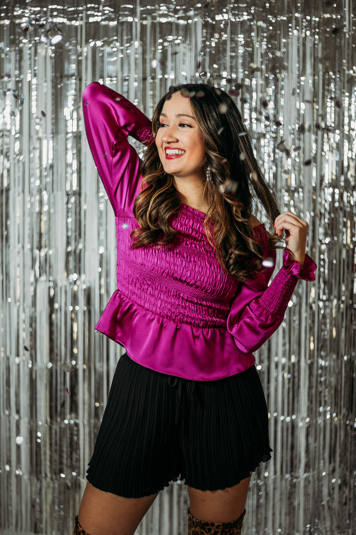 New Years in Malibu Pleated Ruffle Shorts in Black - Giddy Up Glamour Boutique