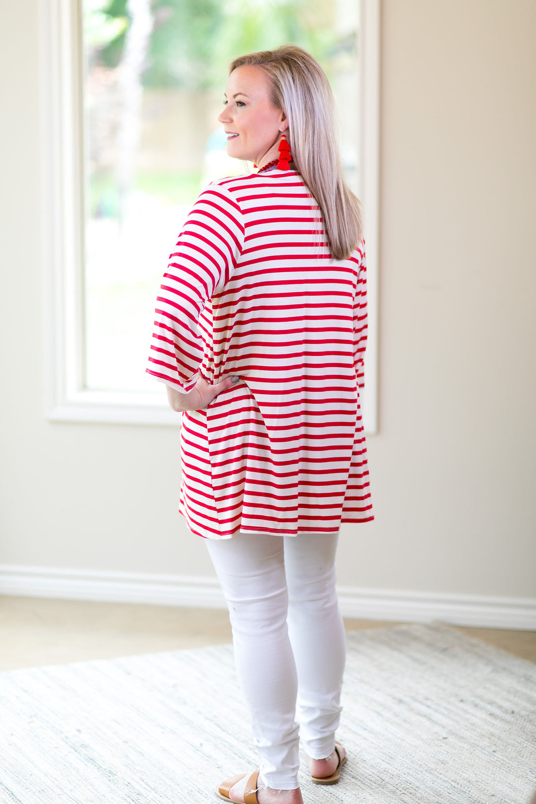 Living For It Stripe Cardigan with 3/4 Sleeves in Red - Giddy Up Glamour Boutique