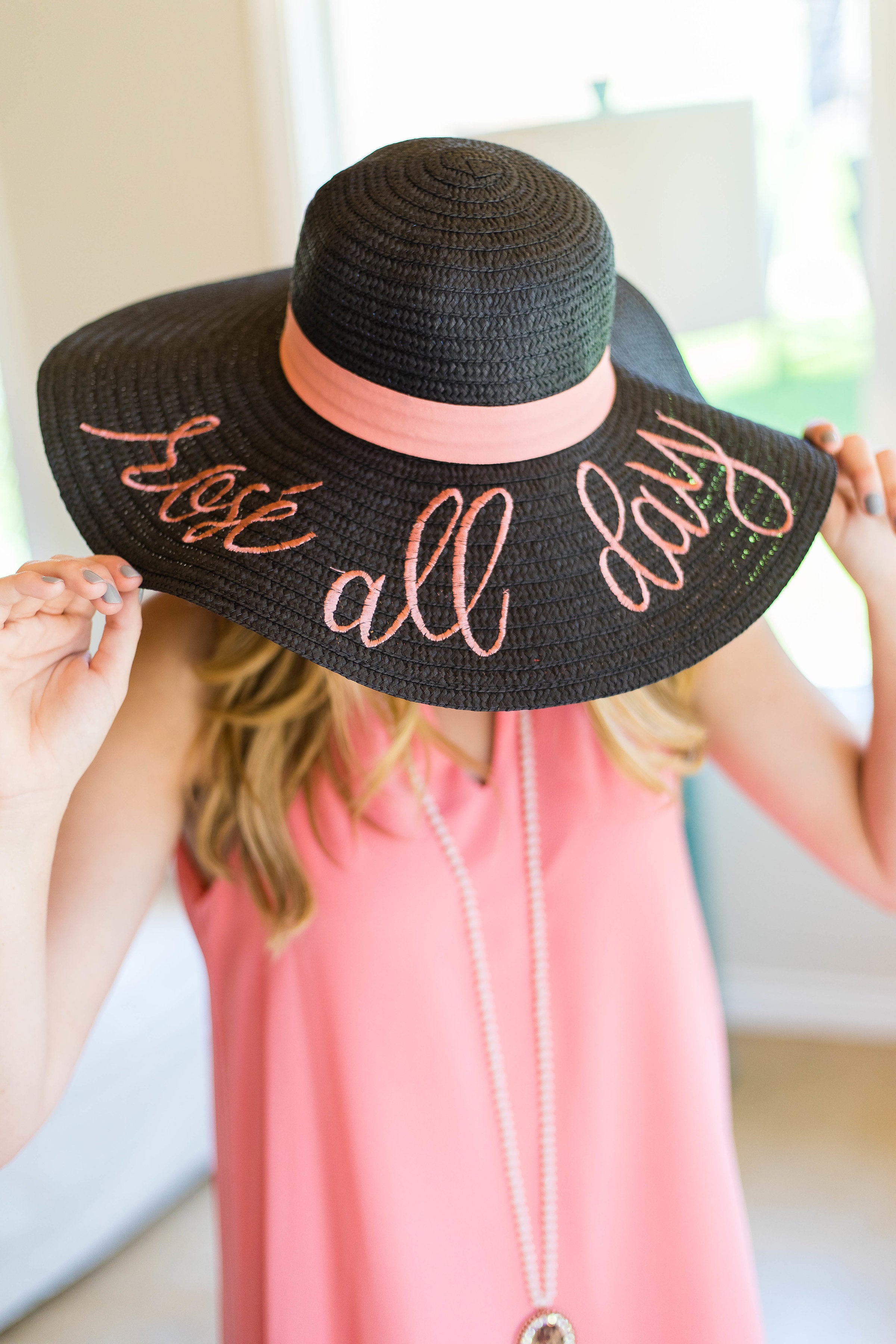 Rose All Day Floppy Straw Hat - Giddy Up Glamour Boutique