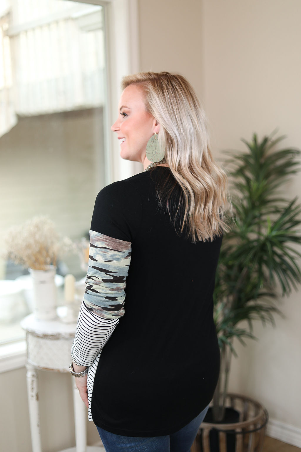 Best Remedy Stripe and Camouflage Long Sleeve Color Block Top - Giddy Up Glamour Boutique