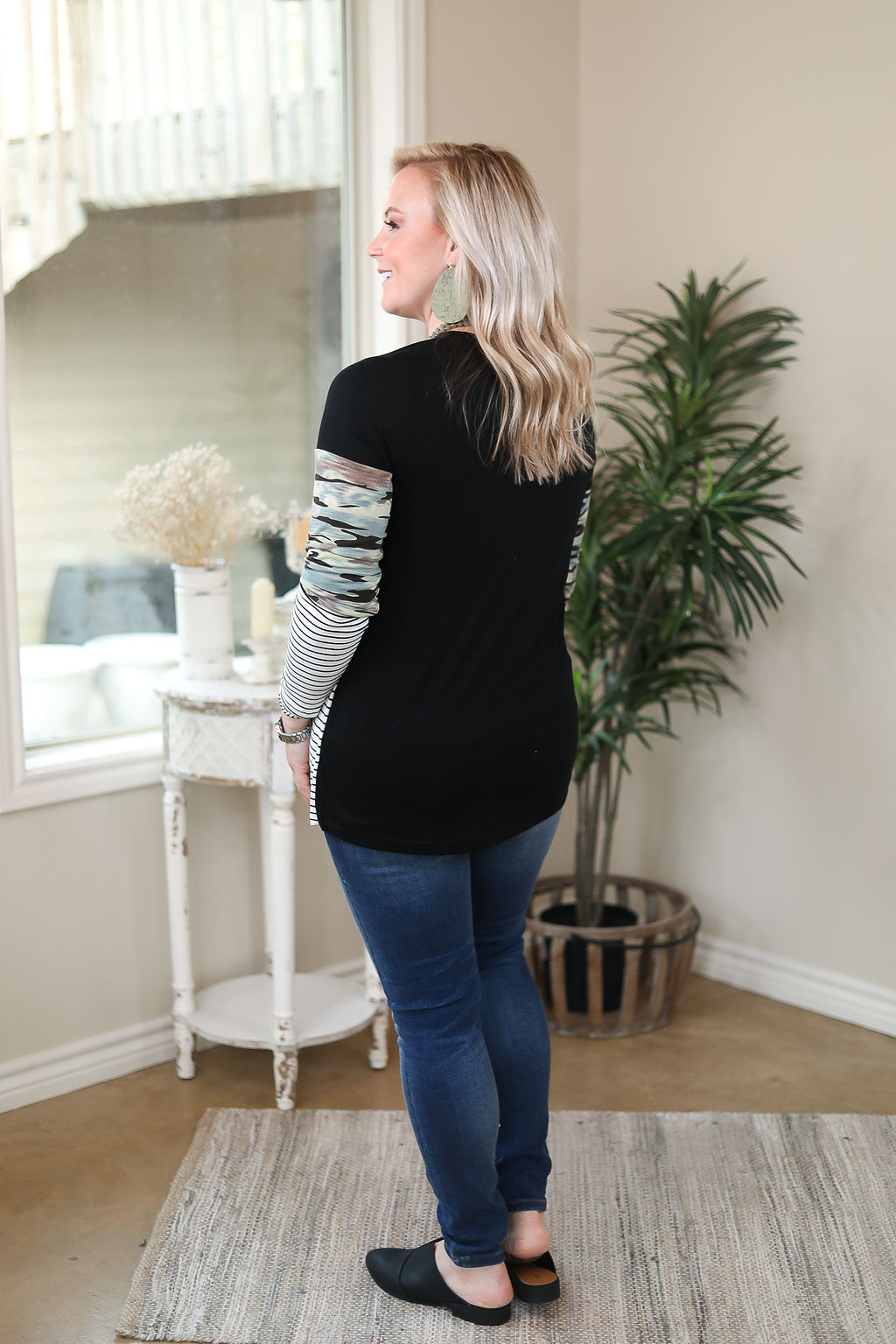 Best Remedy Stripe and Camouflage Long Sleeve Color Block Top - Giddy Up Glamour Boutique