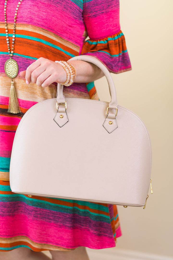Large Dome Satchel Purse with Two Handles in Nude - Giddy Up Glamour Boutique