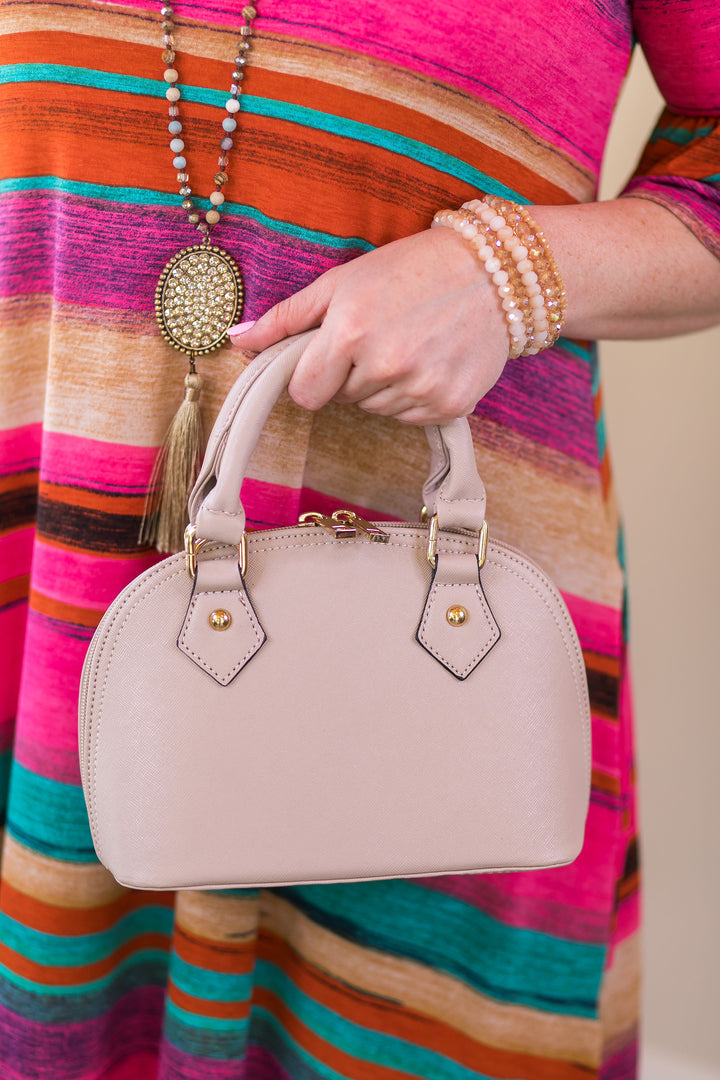 Small Dome Satchel Purse with Two Handles in Nude - Giddy Up Glamour Boutique