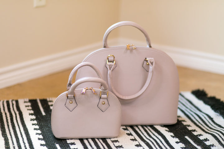 Large Dome Satchel Purse with Two Handles in Nude - Giddy Up Glamour Boutique