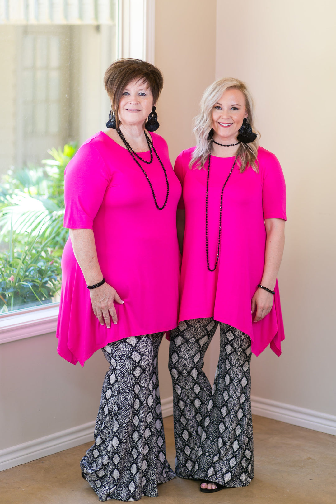 Whenever this happens Women's trendy plus size boutique clothing solid handkerchief tunic shirt top blouse affordable Valentines Outfit hot pink fuchsia